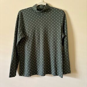 Loft Green Polka Dot Turtleneck Size L Womens Long Sleeve